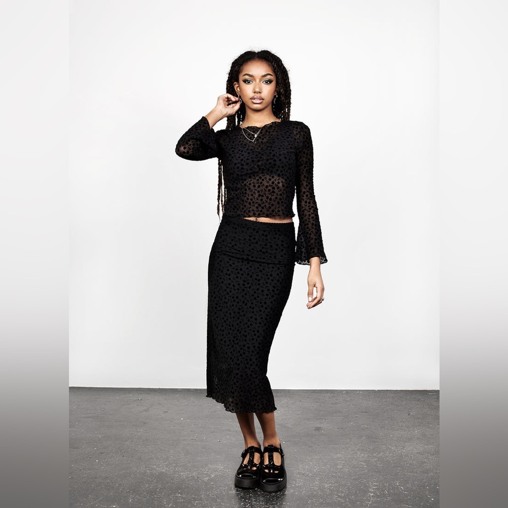Disturbia Lovespell Flocked Mesh Midi Skirt US 6 / UK 10 - Picture 6 of 6